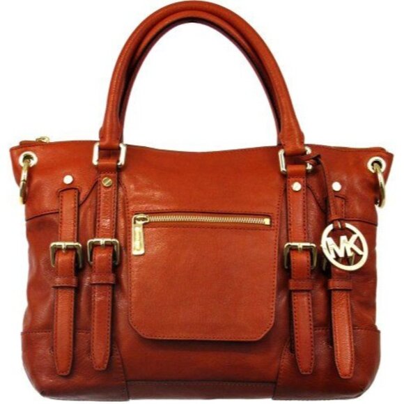Michael Kors Luxury Burnt Orange Genuine Leather Large Slim Satchel Shoulder Bag - Picture 1 of 16